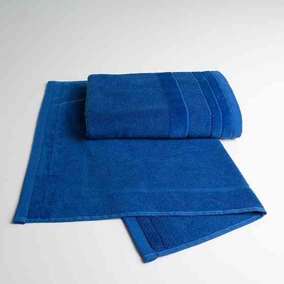 Набор банных махровых полотенец с велюровым бордюром 2шт GM Textile 50х70см, 70х140см (Синий) Сумы