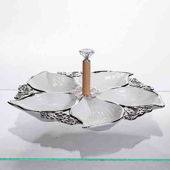 Менажниця порцелянова на 5 секцій для закусок тарілка менажниця 30×30×13 (см) Білий з сріблом 918-44S Коломия