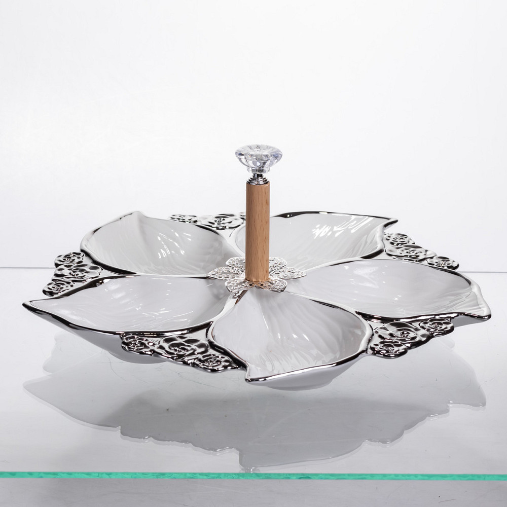 Менажниця порцелянова на 5 секцій для закусок тарілка менажниця 30×30×13 (см) Білий з сріблом 918-44S Коломия - фото 3