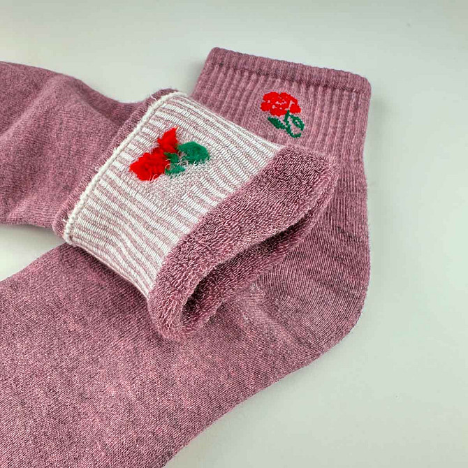 Теплые носки женские классические однотонные Цветок GM Textile Высокие 36-41 Пудровый Сумы - изображение 3