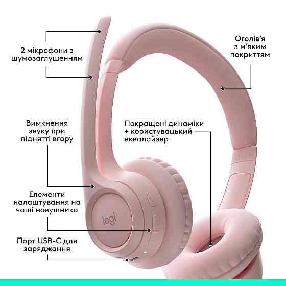 Bluetooth-гарнітура Logitech Zone 300 Wireless Rose (981-001412) Рожевий Харків