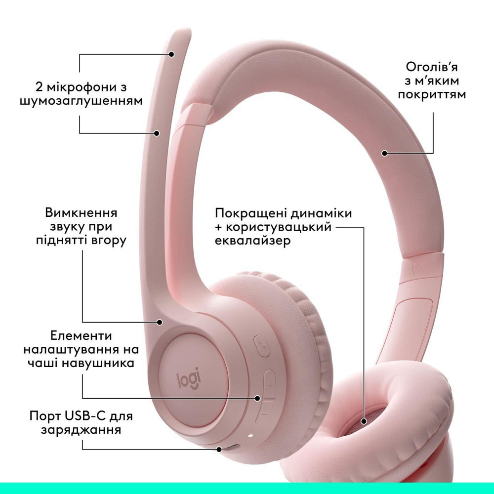 Bluetooth-гарнітура Logitech Zone 300 Wireless Rose (981-001412) Рожевий Харків - фото 6