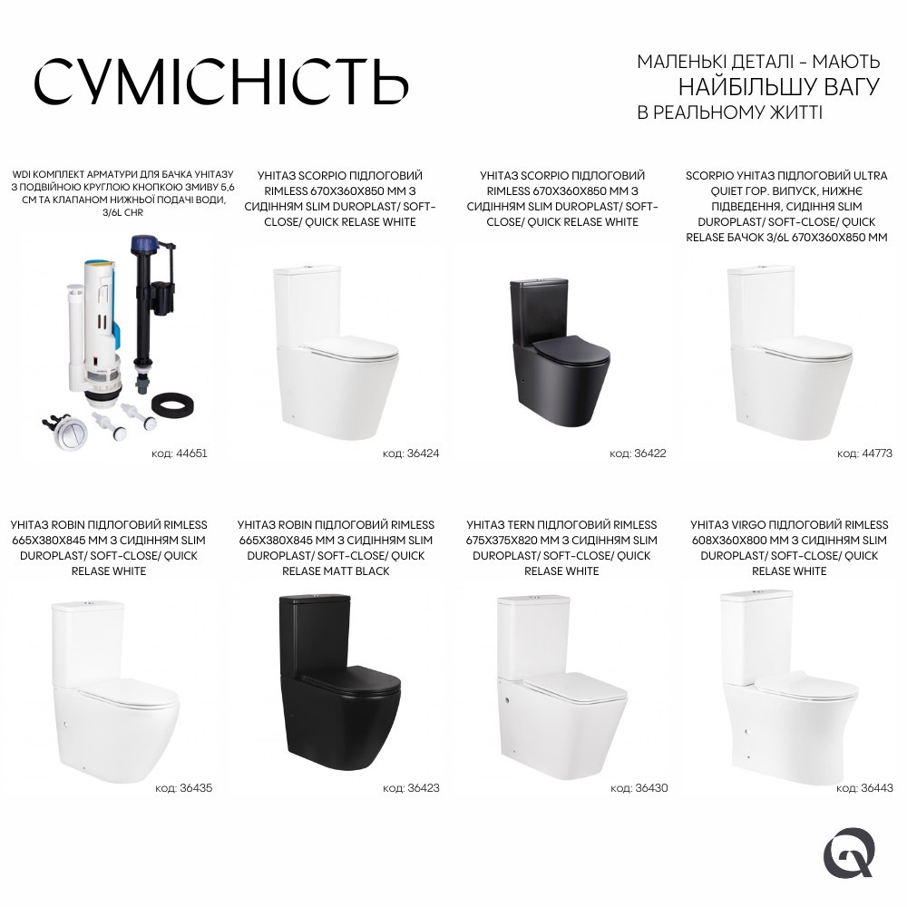 Qtap WDI комплект арматури для бачка унітаза з подвійною круглою кнопкою змиву 5,6 см і клапаном нижнього подавання води, 3/6L CHR Київ - фото 5