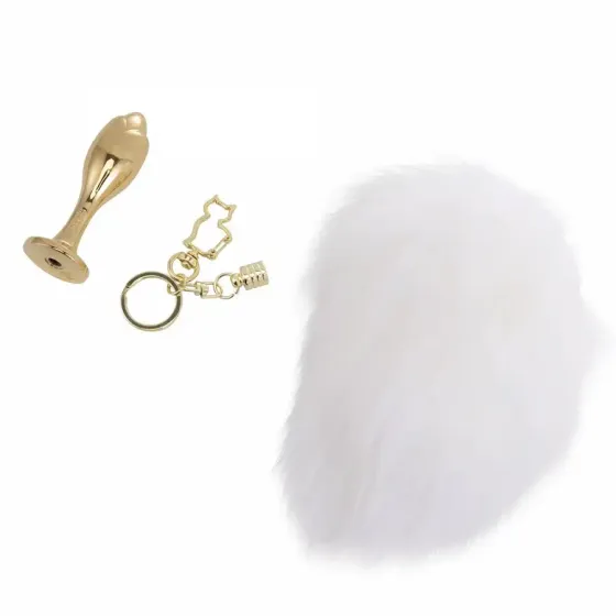 Металева анальна пробка Кролячий хвост LOCKINK SEVANDA White Bunny-Tail Anal Rose-shape Plug Львів