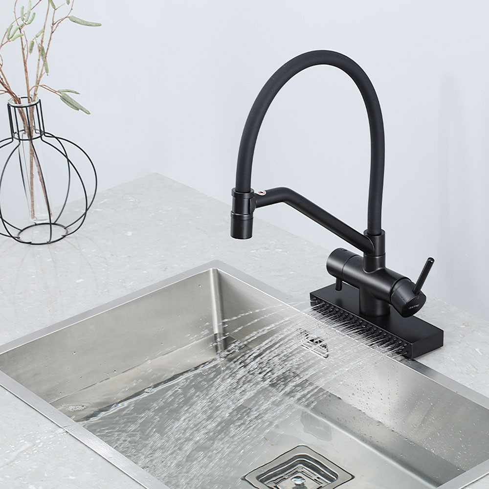 Змішувач для кухні під фільтр GAPPO G4098-6 гнучкий з функцією "водоспад", чорний Київ - фото 3