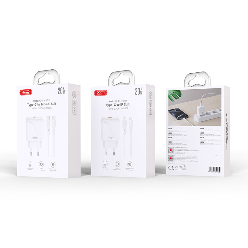 Мережевий зарядний пристрій XO L141 Single USB-C 20W + Lightning кабель білий Львів - фото 8
