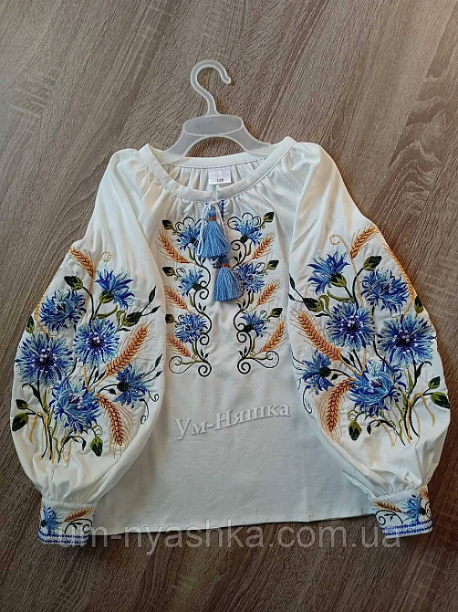Дитяча вишиванка лляна з волошками та колосками Василина Кривий Ріг - фото 3