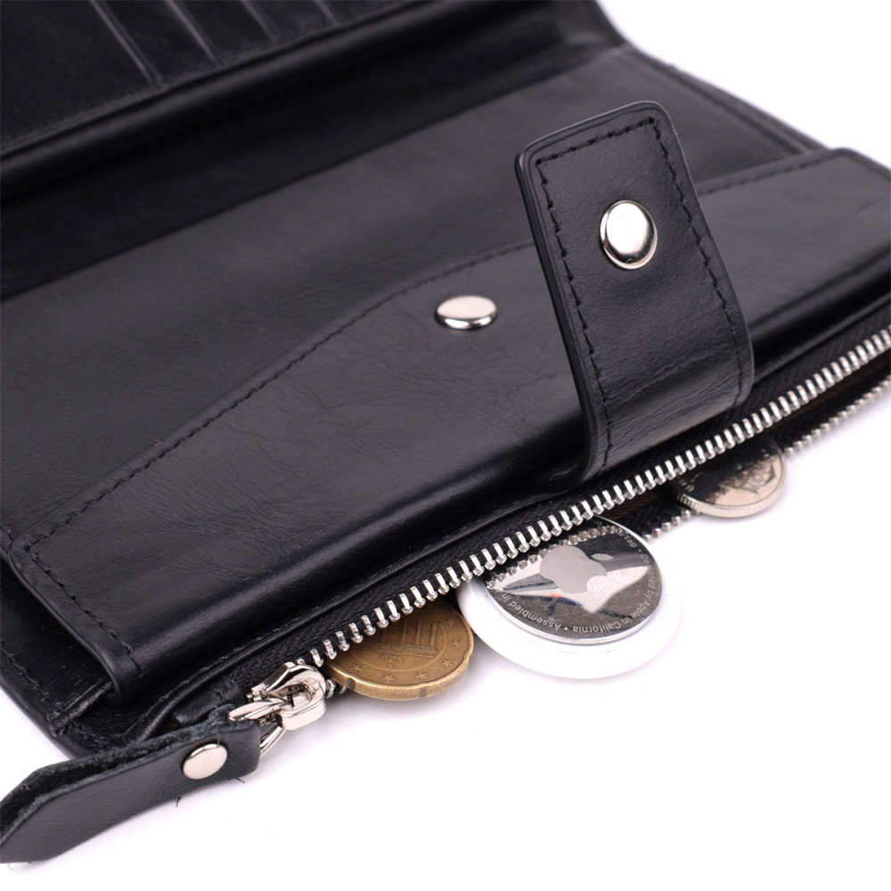 Вертикальный стильный кошелек из гладкой натуральной кожи Черный (Vintage) Киев - изображение 3