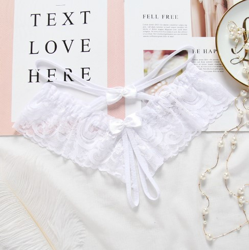 Еротичні трусики білі жіночі з розрізом і бантиками - розмір універсальний (на резинці) Київ - фото 2