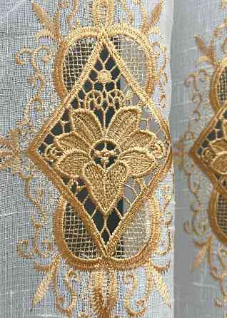 Тюль лен с кружевом цвет белый с золотистым 1803т Киев