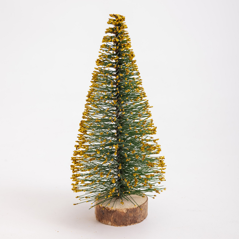 Золотиста новорічна настільна ялинка на дерев'яній основі 25 см Київ - фото 2