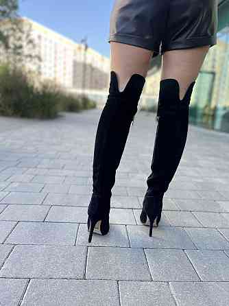 Nivelle Ботфорти жіночі з натуральної замші чорні демісезонні весна-осінь на підборах шпильці 5 Коломия