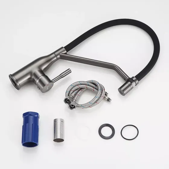 Змішувач для кухні з гнучким виливом FRAP F4497-9 графіт/чорний Київ