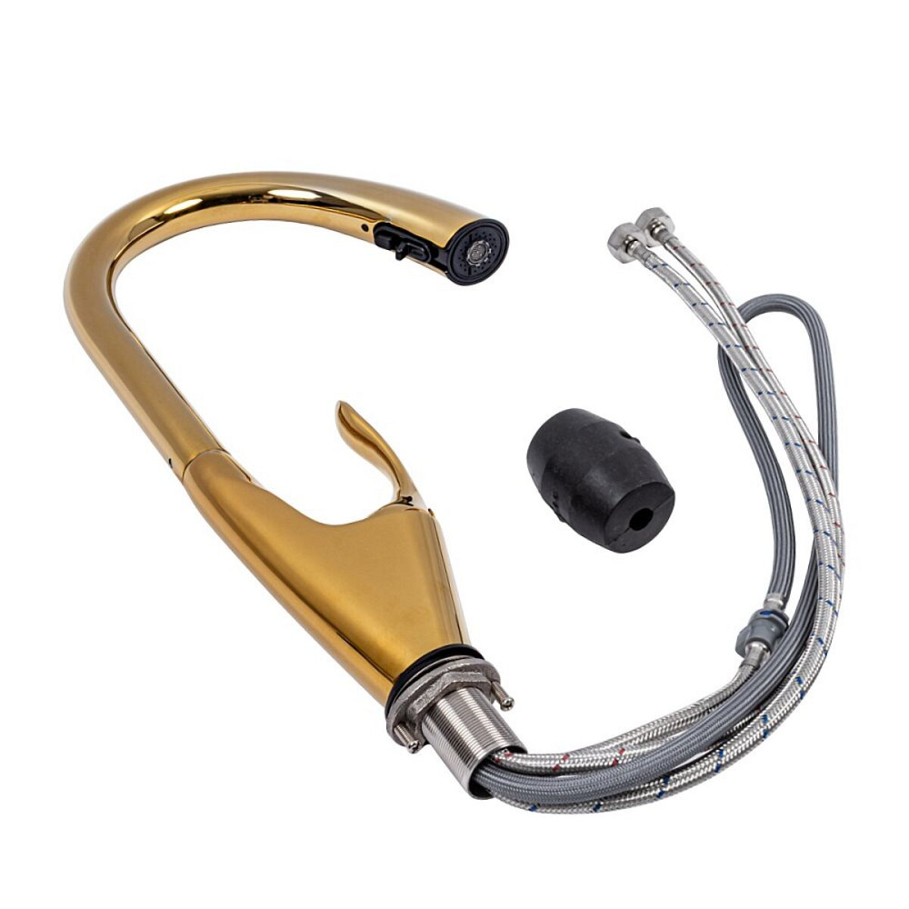 Змішувач кухонний з висувним виливом VALESO OB-D91B (PVD золото, латунь) Коломия - фото 2