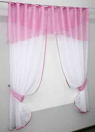 Кухонні штори VR-Textil № 091к з ламбрекеном і підв'язками рожевий з білим 280х170 см (52-0256) Київ