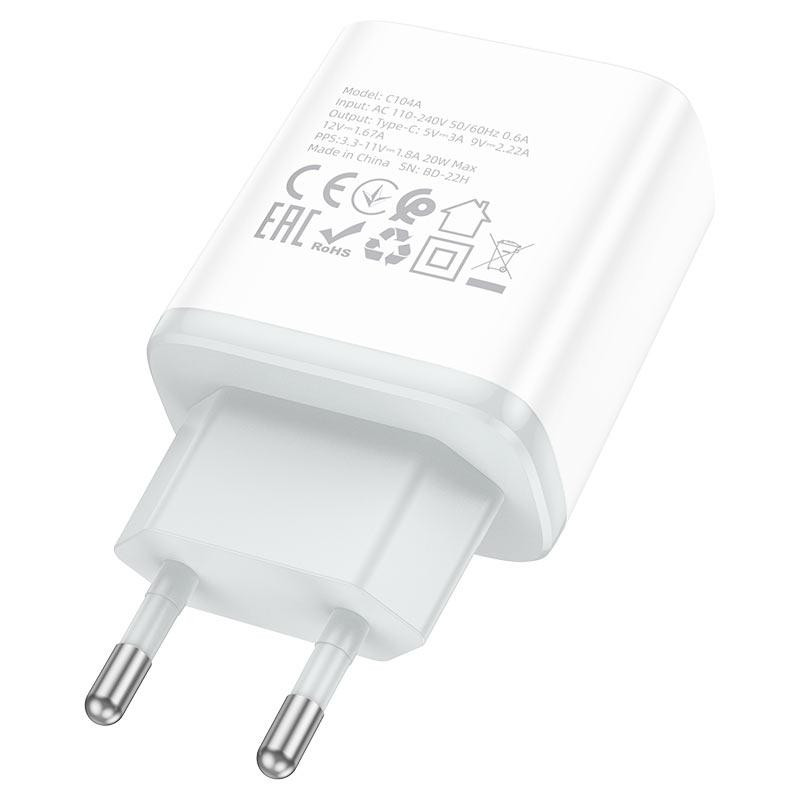 Мережевий зарядний пристрій HOCO C104A Stage single port PD20W charger White Одеса - фото 6