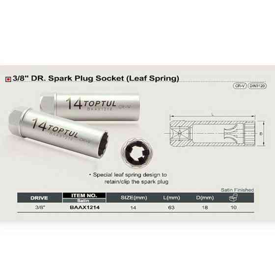 Головка свечная 3/8 14мм двенадцатигранная с пружинным фиксатором CrV Мукачево