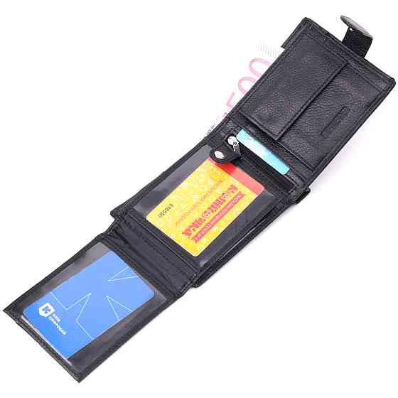 Интересный бумажник с блоком под документы из натуральной кожи Черный (ST Leather) Киев