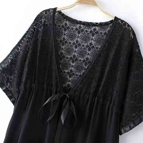 Пляжний халат середньої довжини з мереживом 44 чорний Київ