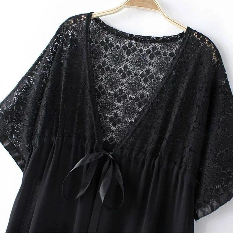 Пляжний халат середньої довжини з мереживом 44 чорний Київ - фото 4