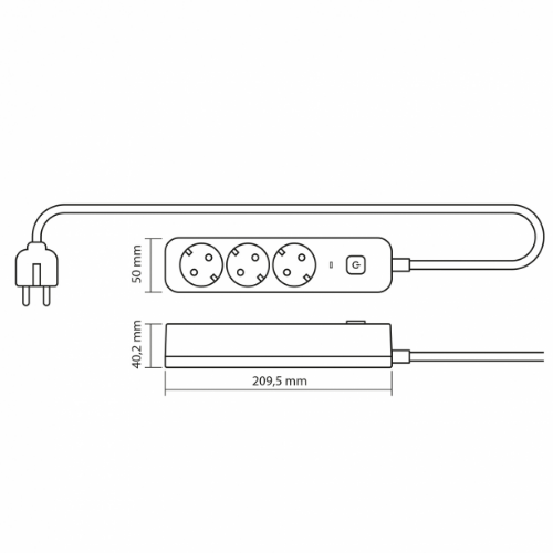 Мережевий подовжувач із заземленням 3 розетки 3м з кнопкою білий VF-PD33G-W Oncord Videx Житомир - изображение 5