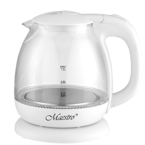 Електрочайник 1,0л 1100W скло (диск) білий MR-055-WHITE Maestro Житомир - фото 1