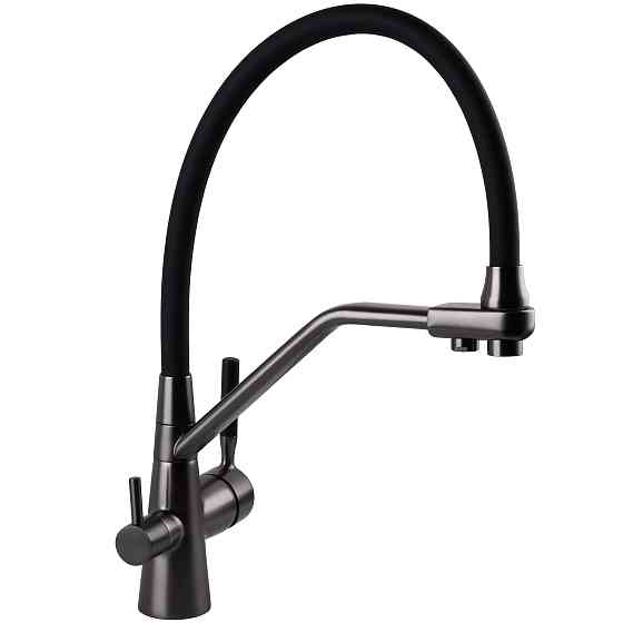 Змішувач для кухні під осмос Globus Lux GLLR-0800-11-01 гофрований  на гайці латунь, Графіт-Чорн Київ