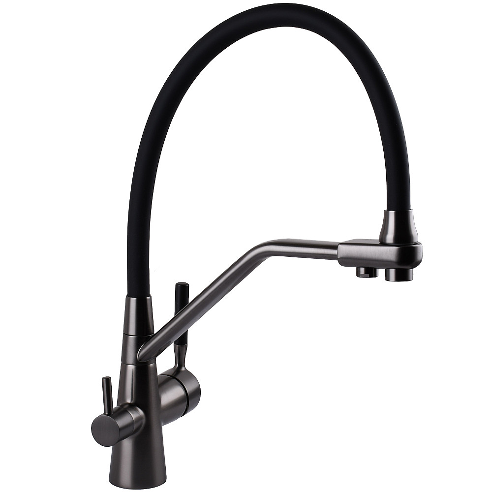 Змішувач для кухні під осмос Globus Lux GLLR-0800-11-01 гофрований  на гайці латунь, Графіт-Чорн Тернополь - изображение 6