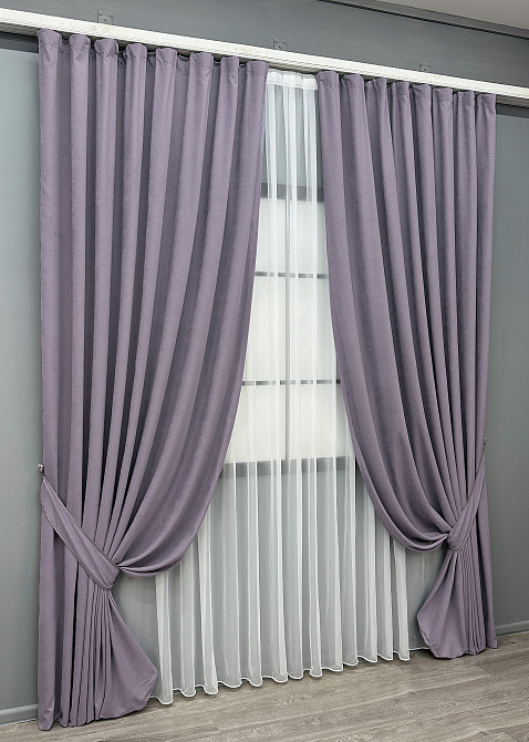 Комплект готових штор VR-Textil Мікровелюр Petek № 1493ш Лавандовий 150х280 см 2 шт (33-0573) Київ - фото 3