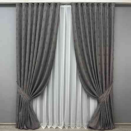 Комплект штор VR-Textil Льон Букле № 1890ш Графітовий 200х270 см 2 шт (32-251) Київ
