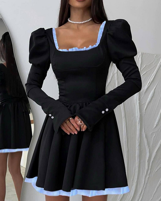 Жіноча елегантна міні сукня з довгим рукавом крепдайвінг + котон Одеса - фото 5