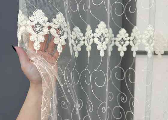 Тюль VR-Textil 1894т Фатин с вышивкой и люрексом Бежевый 300х150 см (42-262) Киев