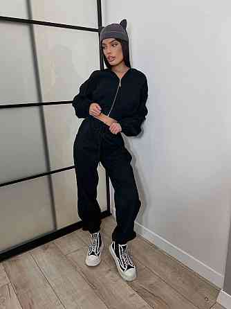 Женский прогулочный спортивный костюм двойка: кофта и штаны микровельвет Черный, 42/44 Одесса