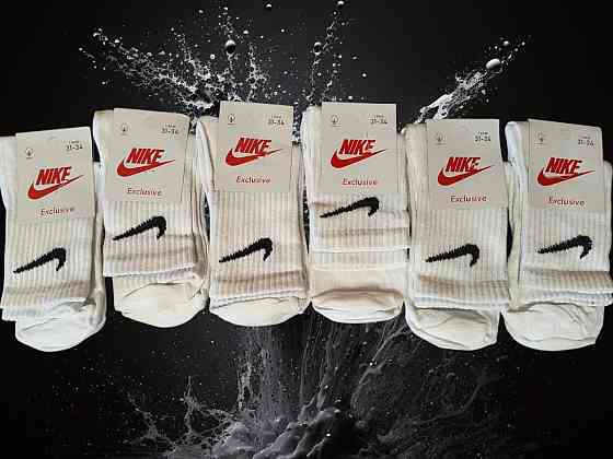 Дитячі високі якісні бавовняні шкарпетки білі в наборі по 6 штук Nike. Розмір 31-34 Київ