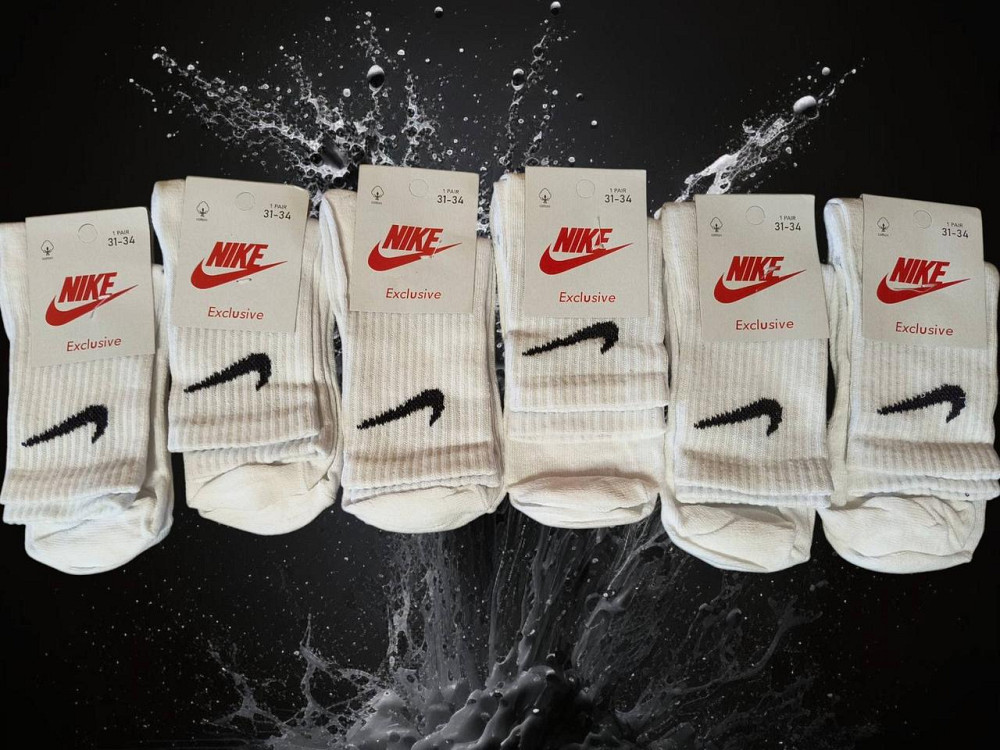 Детские высокие качественные хлопковые носки белые в наборе по 6 штук Nike. Размер 31-34 Киев - изображение 6