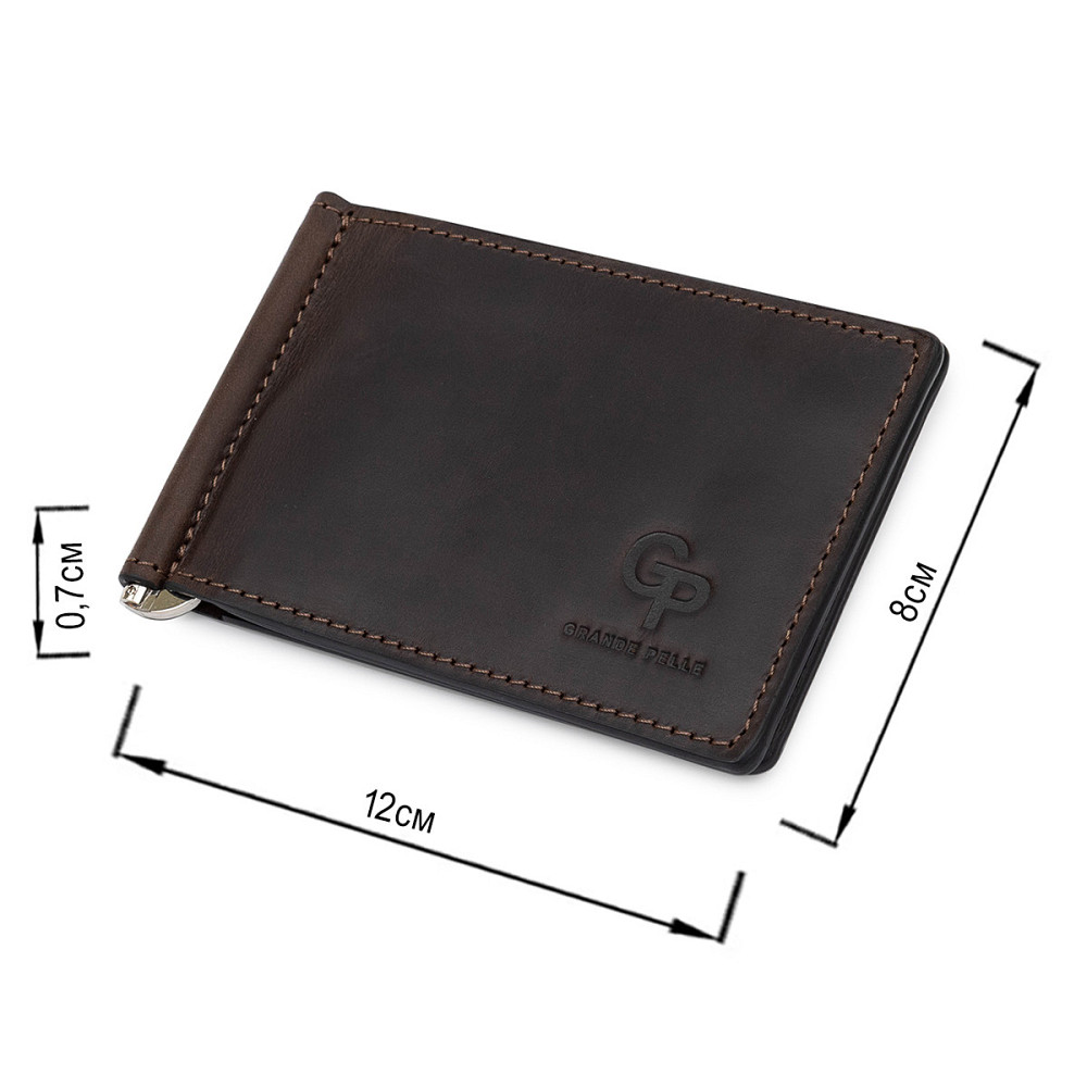 Шкіряний чоловічий затиск для грошей Коричневий (GRANDE PELLE) Київ - фото 7