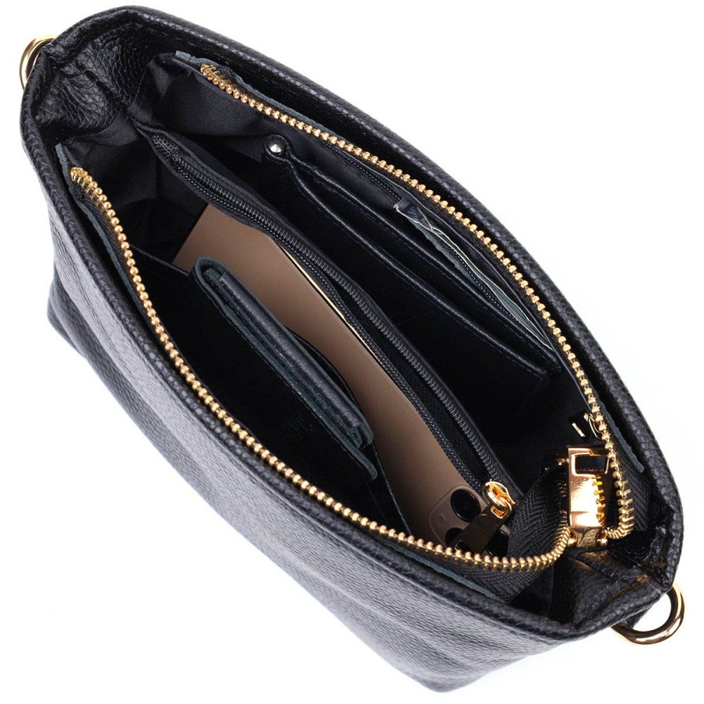 Невелика сумка на плече з натуральної шкіри 22080 Vintage Чорна Київ - фото 5