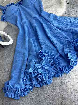 Жіноче святкове ефектне плаття на бретелях із чашечками жатка зара Блакитний, 42/44 Одеса