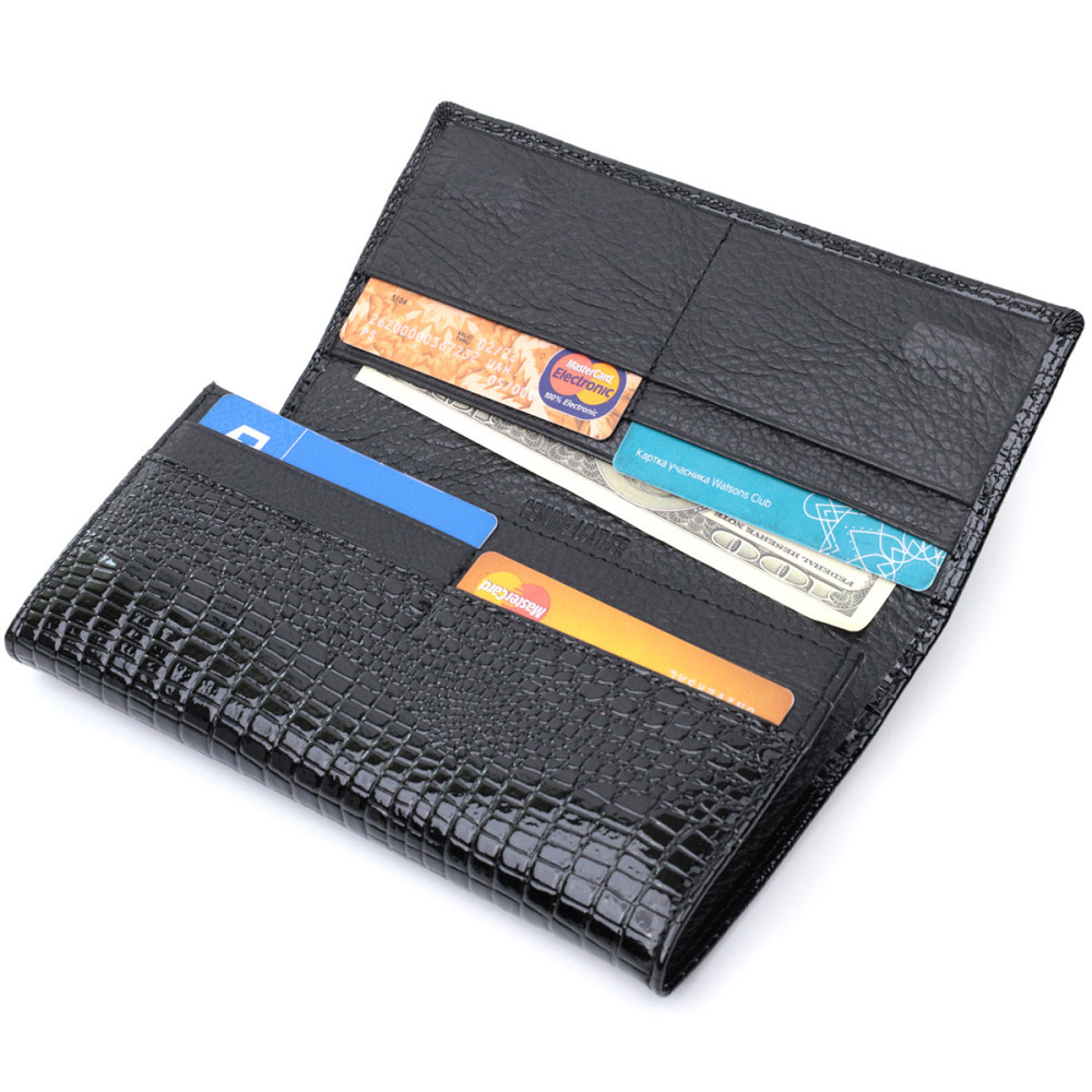 Женский лакированный кошелек с фактурой под рептилию из натуральной кожи ST Leather 22718 Черный Киев - изображение 6