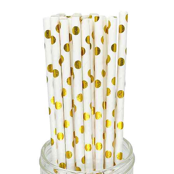 Коктейльні трубочки у горошок 25 штук 20 см золотисто-білий Київ