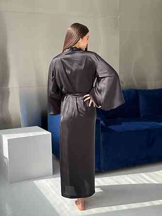 Жіночий довгий шовковий халат Черный L/2XL Харьков