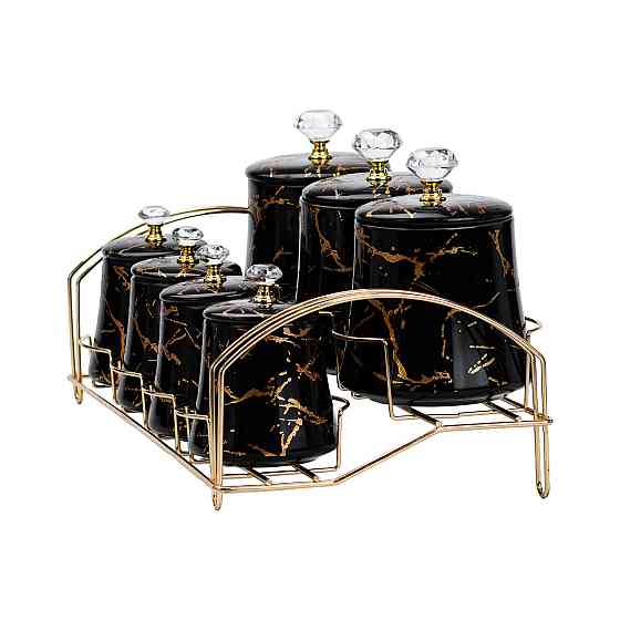 Набір для спецій 4 шт по 250 мл і 3 шт по 550 мл на металевій підставці чорний HP1249 Коломия