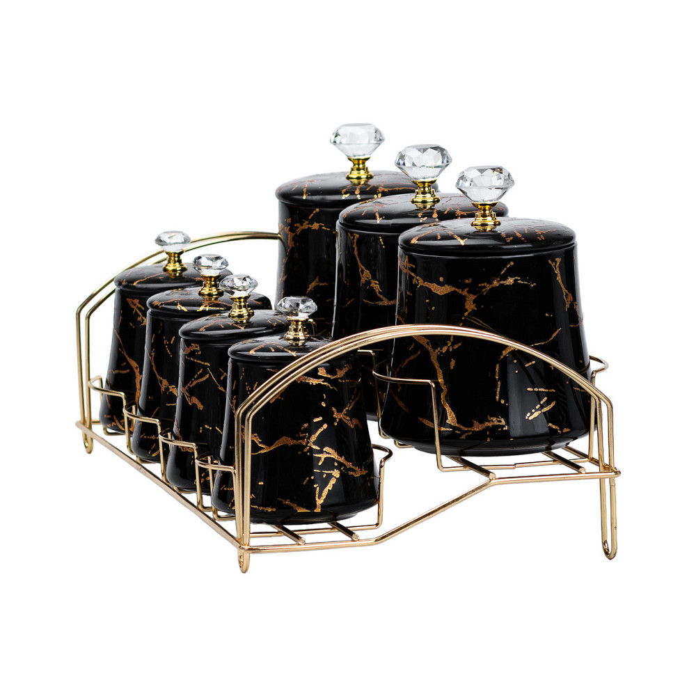 Набір для спецій 4 шт по 250 мл і 3 шт по 550 мл на металевій підставці чорний HP1249 Коломыя - изображение 5