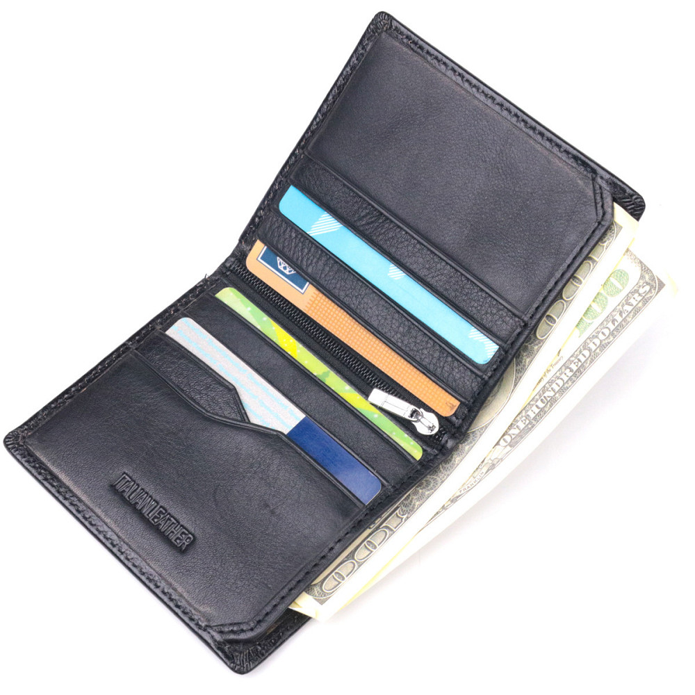 Компактний гаманець для грошей із натуральної гладкої шкіри ST Leather 19418 Чорний Київ - фото 4