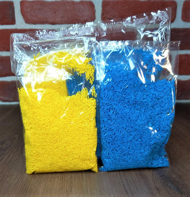 Посипка кондитерська жовто-синя для паски цукрова (пач 2пачки по 100 г) у кольорах прапора (всього 200 г) Харків - фото 6
