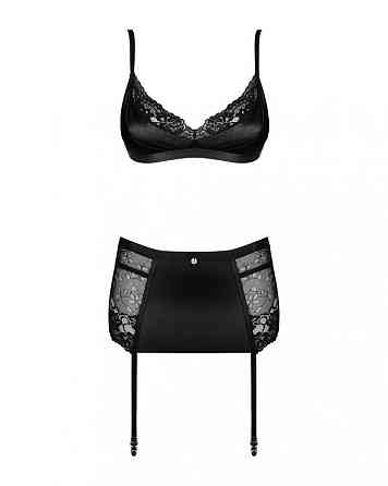 Комплект з поясом для панчох Obsessive Blanita, чорний, L/XL Sex Aura Київ