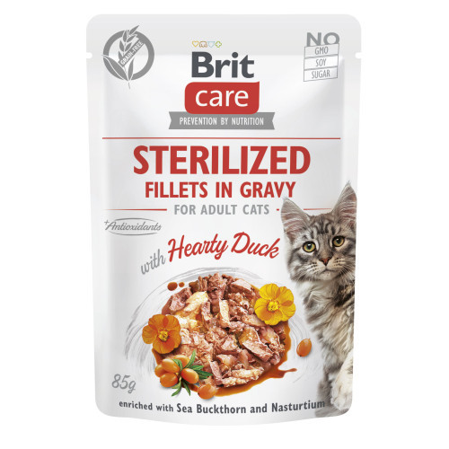 Корм влажный Brit Care Fillets in Gravy Hearty Duck Sterilized д/стерилизированных кошек филе в соусе с уткой 85 г Киев - изображение 1