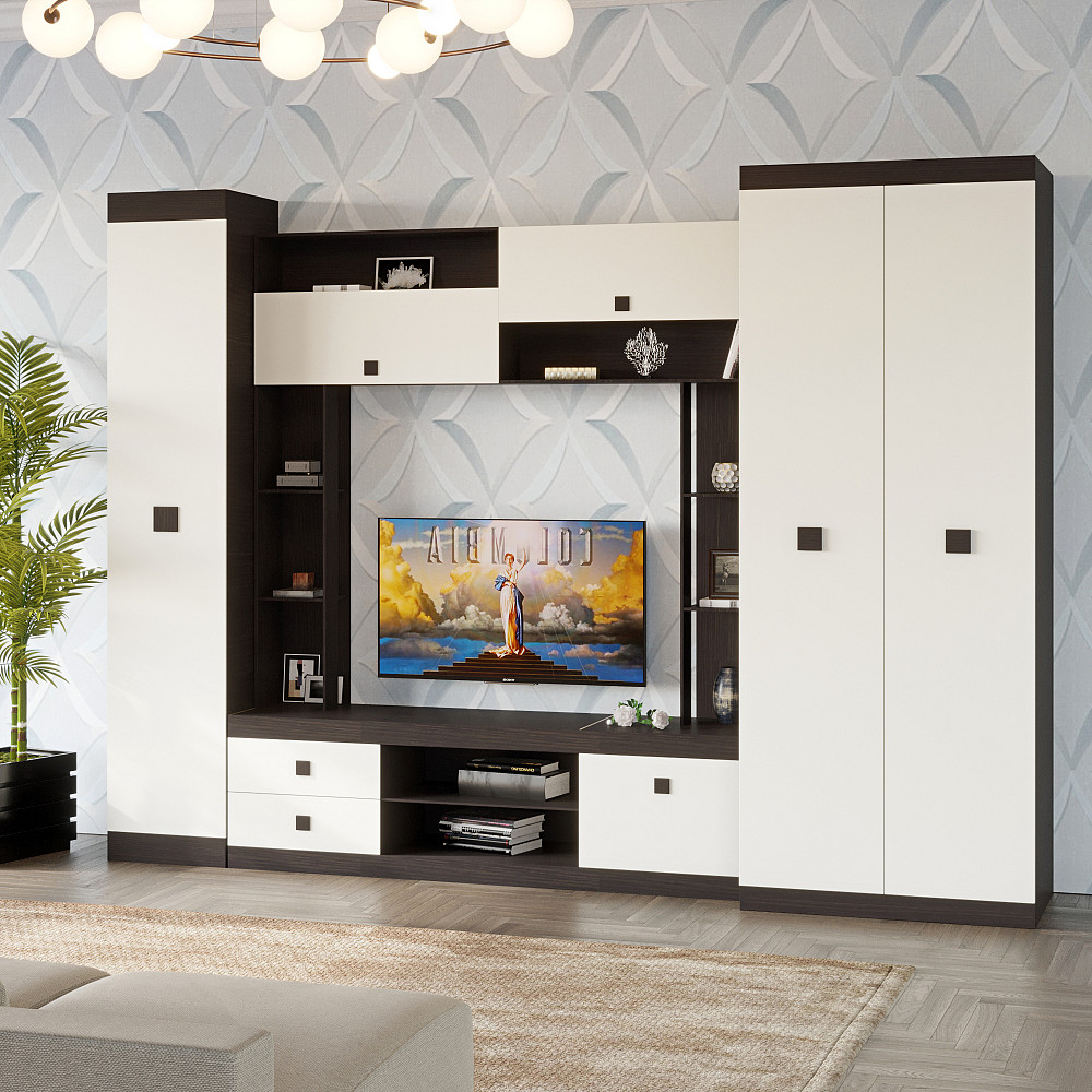 Стінка для вітальні Еверест Соната 3 (модульна - 3 елементи) венге темний + білий (DTM-2514) Дніпро - фото 1