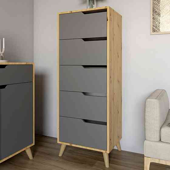 Комод высокий с ножками в цвете Орех светлый 5 ящиков М-ЗОН Борн 500 Дуб Артизан/Антрацит (MZN-031102) Львов