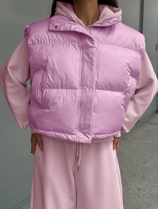 Жіночий стильний теплий костюм-трійка з турецької двонитки + плащівка емі Рожевий, 46 Одеса - фото 1